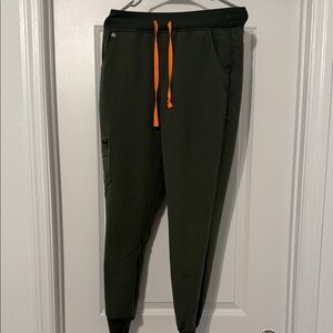 Figs Women's olive Green Jogger Pants with Orange Drawstrings